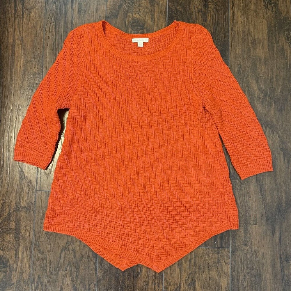 New York and Company Hi-Low Hem Pullover Sweater Orange Long Sleeve Size Medium